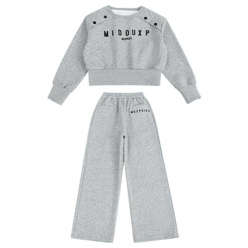Teenager Gray Girls Sport Suit Winter Spring Clothes Long Sleeve Sweatshirt & Wide Leg Pant Casual 4 8 10 11 12 Years Child