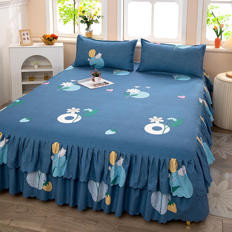 Спальня Бытовая цельная шлифовальная юбка-кровать Однотонное приятное для кожи покрывало Покрывало для спальни Простыни для студенческого общежития