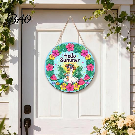 Flamingo Palm Leaf Wall Art Summer Wooden Hanging Sign, Beach Style Decor with Hemp Rope, Tropical Sign Indoor Outdoor Theme Decoration for