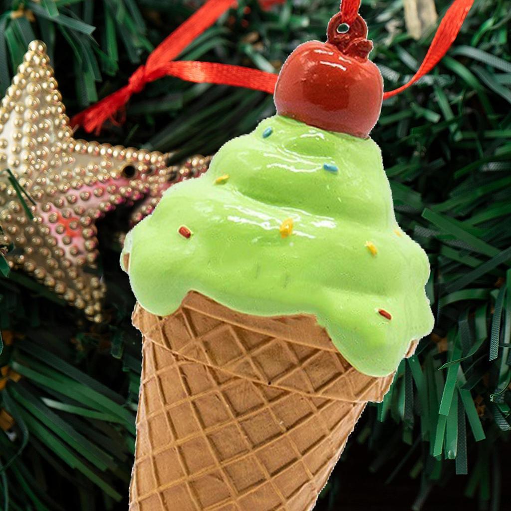 Ice Cream Cone Ornament Christmas Pendant Photo Prop Collectible Dessert Decor for Indoor, Outdoor,