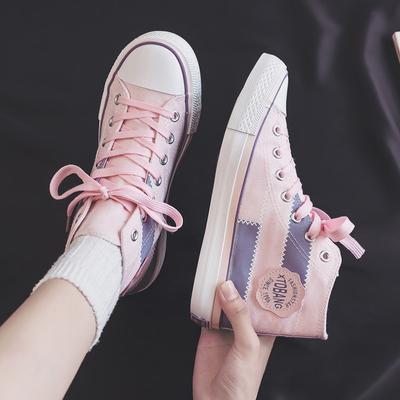 Модная женская обувь Высокие милые розовые парусиновые туфли для женщин Летний ретро-стиль Студенческие универсальные женские кеды zapatos de mujer