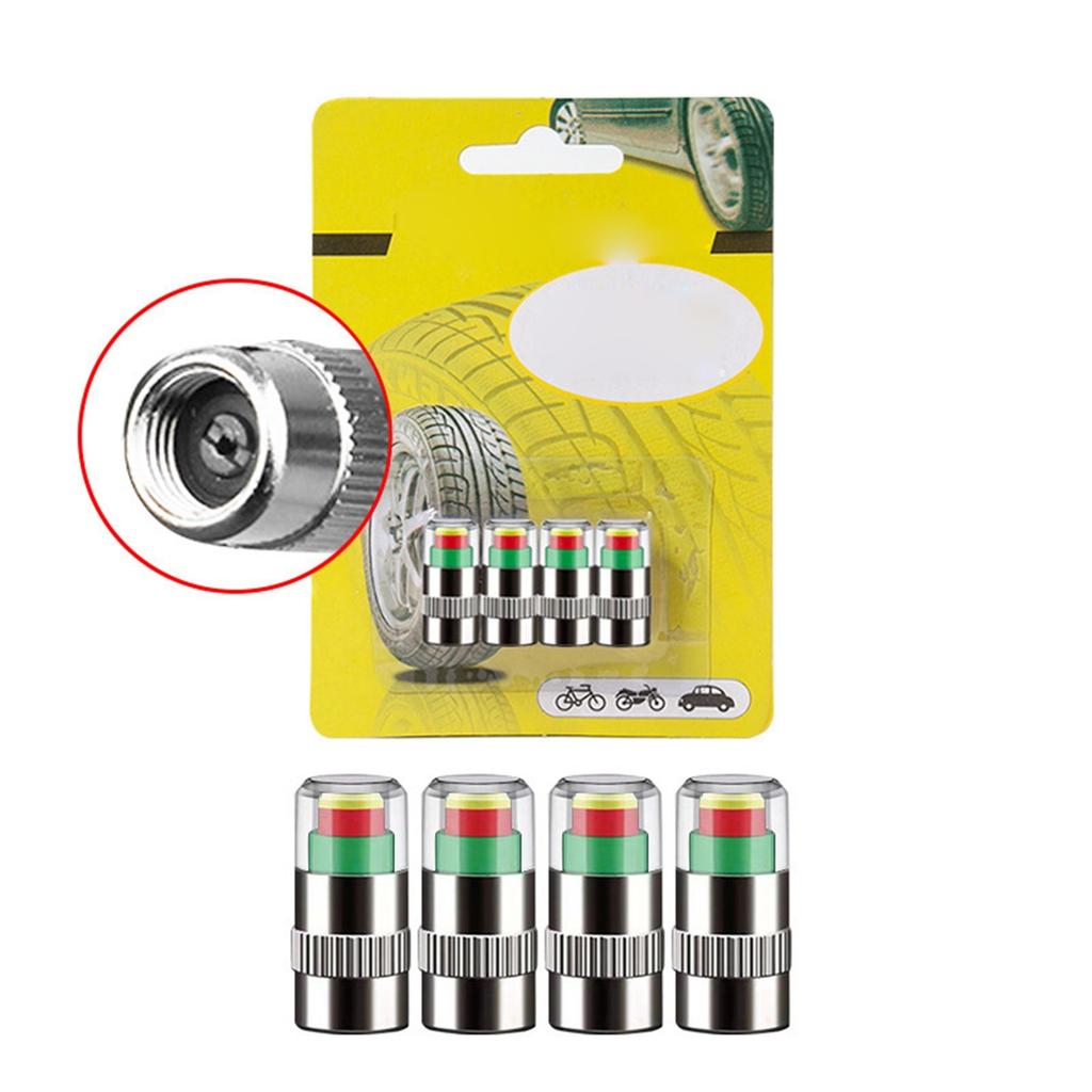 4 шт. Колпачки-индикаторы давления в шинах, 2,4 бар 36 фунтов на кв. дюйм, Индикаторы давления в шинах автомобиля с 3-цветным визуальным оповещением, Универсальные колпачки для ниппелей для автомобилей