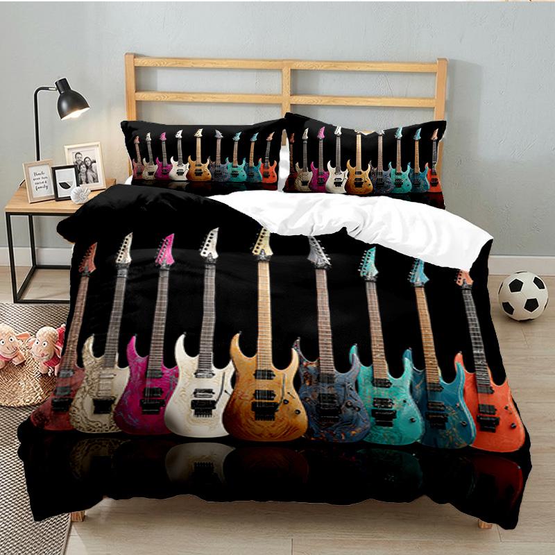 Guitar Collection Diversity 3PCS Bedding set,Ideal for 1pc Duvet Cover And 2pcs Pillowcases Perfect for Fan gift,Ideal for Bedroom, Dormitory
