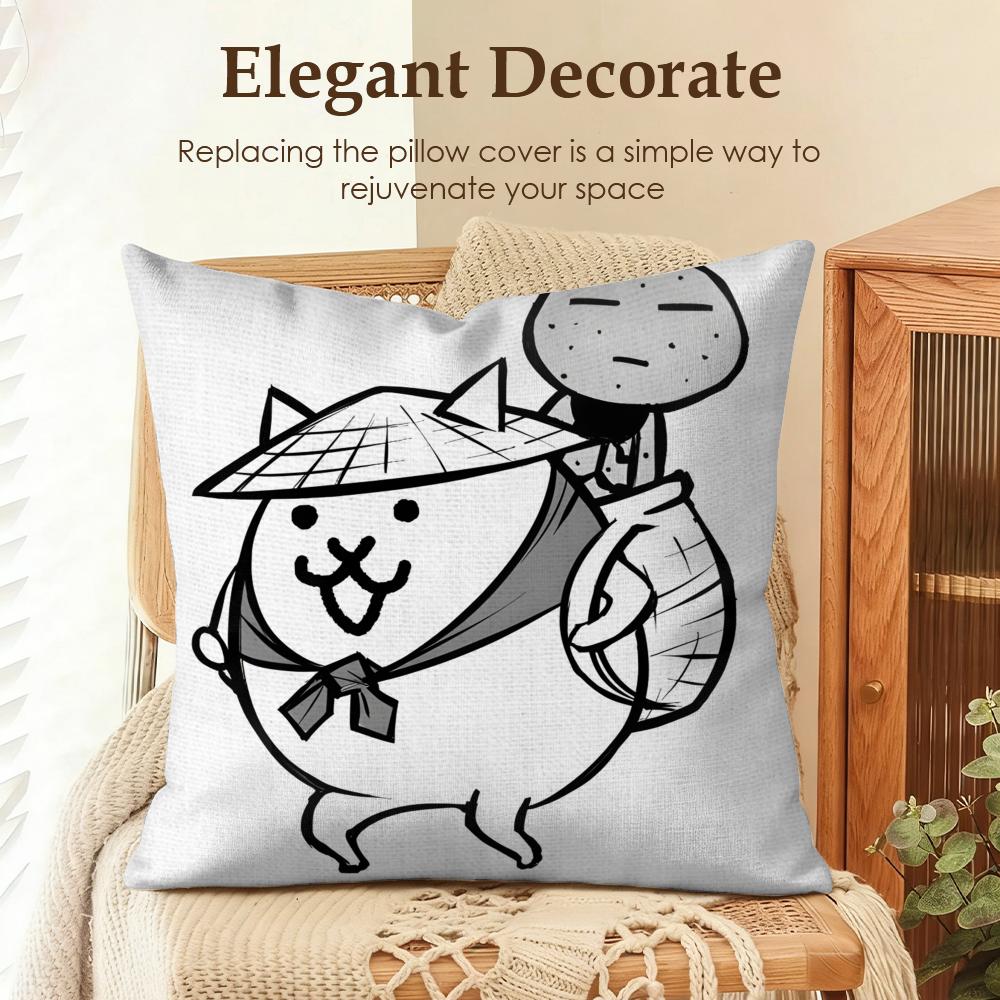 BBattle Cats Anime Cushion Cover Natural Linen Organic Fabric DoubleSided Printing Sofa Home Decor Gift Pillow Case
