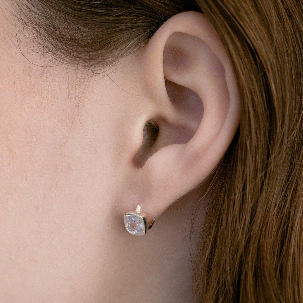 (Silver 925) Square Crystal Hoop Earrings Ec1994