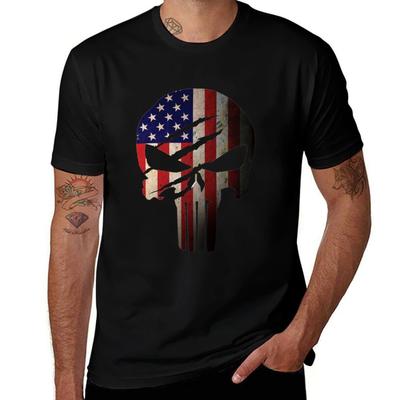 American Flag Skull Classic Tshirt Graphic Print Short Sleeve Tshirt