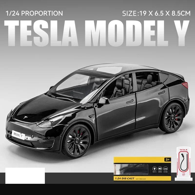 WSGR9 1:24 Tesla Model Y Model 3 Model S Metal Alloy Diecast Toy Car Model Sound And Light Children's Toy Collectibles Birthday Gifts