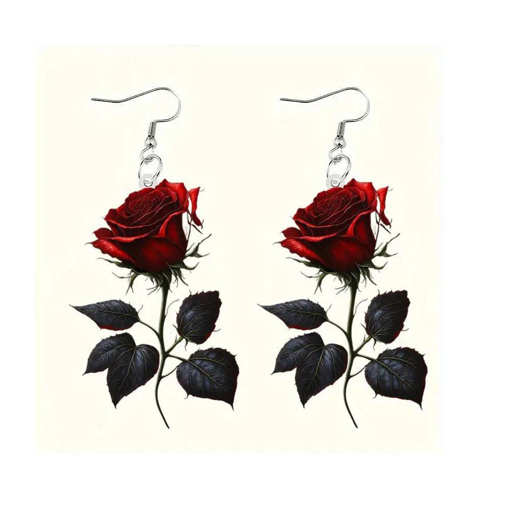 Fashion Acrylic 2D Flat Rose Earrings Romantic 2D Flat Earrings Rose Earrings Jewelry Flower Gi J8N7