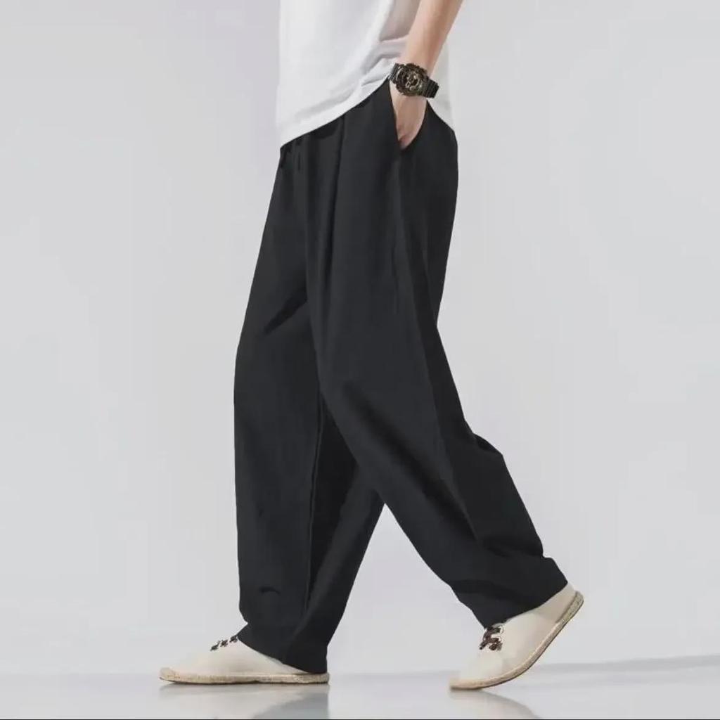 Men's Chiffon Hanfu Loose Wide-Leg Pants - Retro National Style Summer Straight Pants