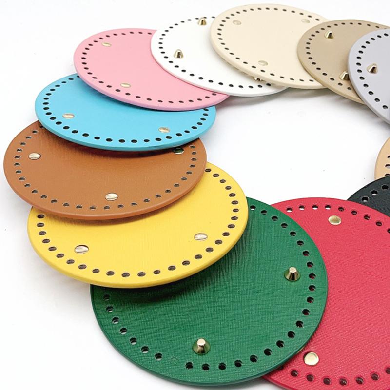 1Pc Diy Crochet Bag Bottom Accessories 15*15Cm Round Bottom For Knitted Bag Pu Leather Bag Base Handmade Bottom With Holes