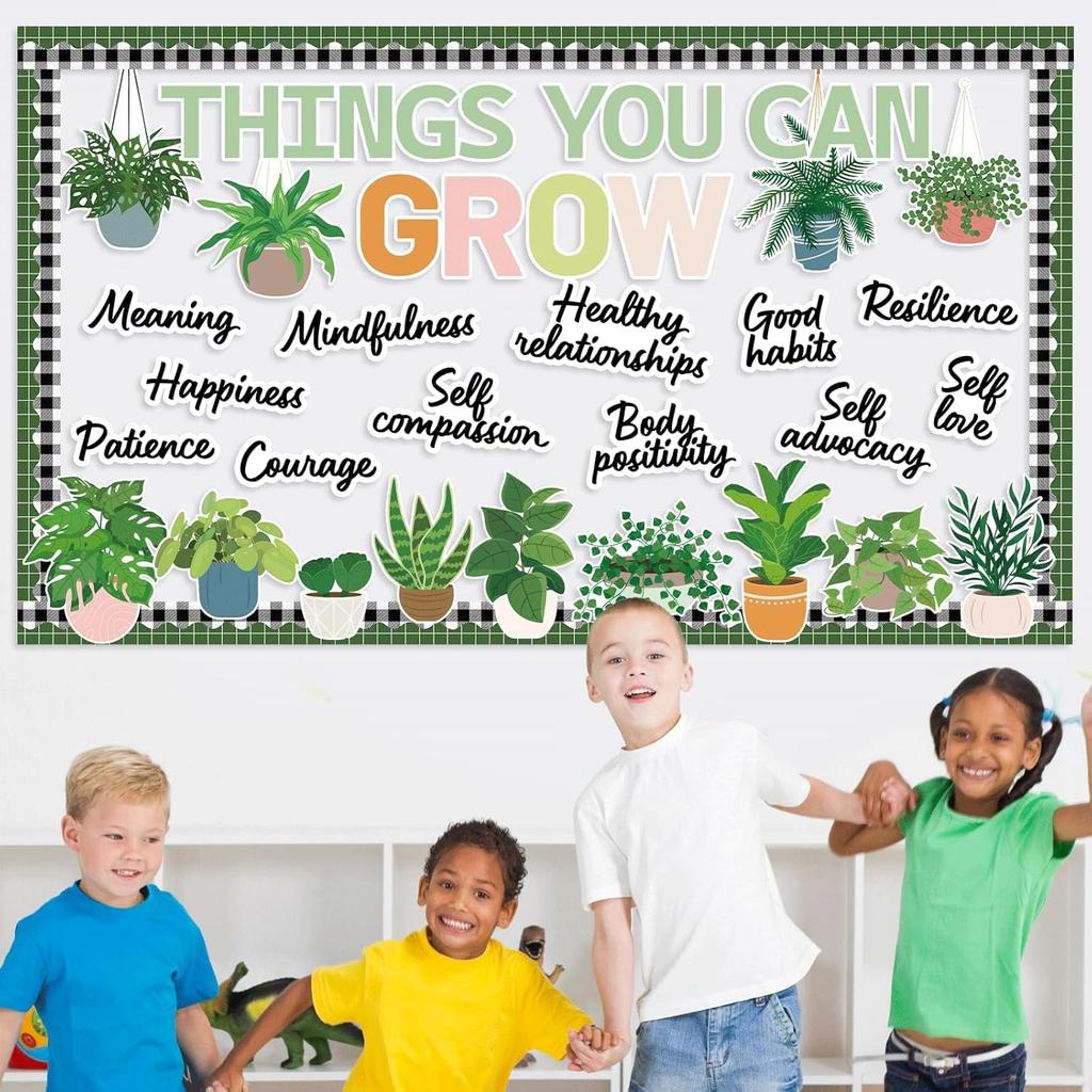 Набор для классной доски с растениями Декор для классной комнаты с растениями Зелень Мотивационные украшения для доски объявлений То, что вы можете вырастить Позитивные вырезки с эвкалиптом для