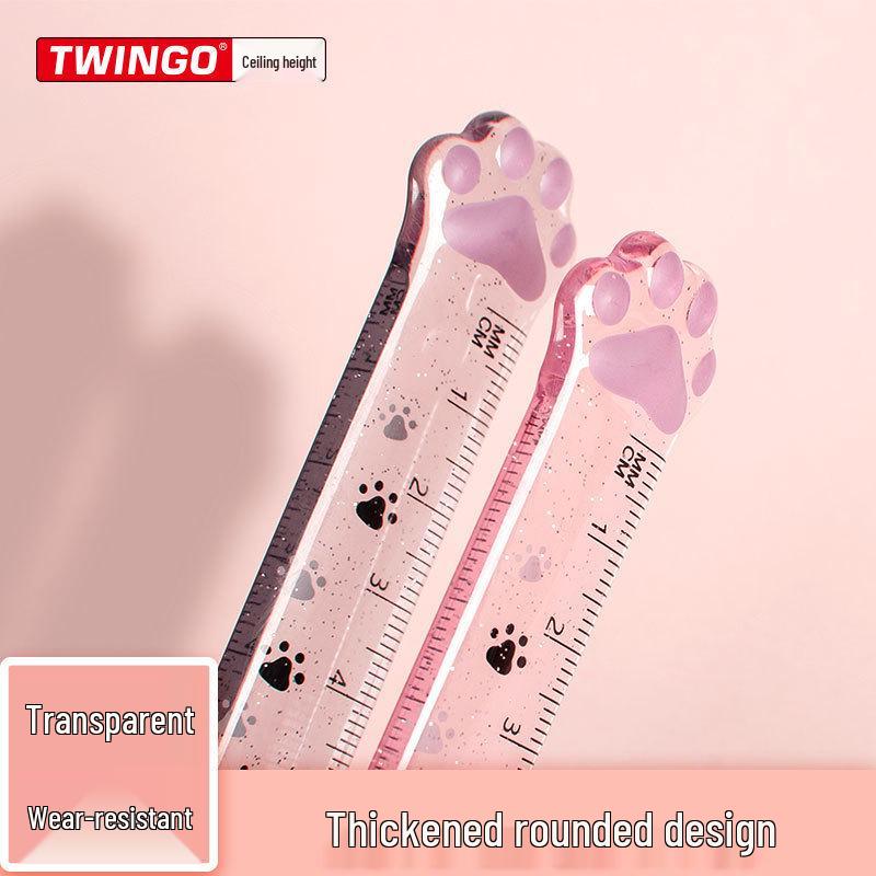 15cm Cat Paw Transparent Ruler - Creative Stationery for Students