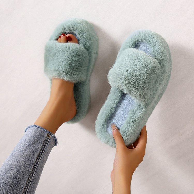 Меховые тапочки на толстой платформе, женские, осенние, толстые, пушистые, уличные тапочки, женские, больших размеров