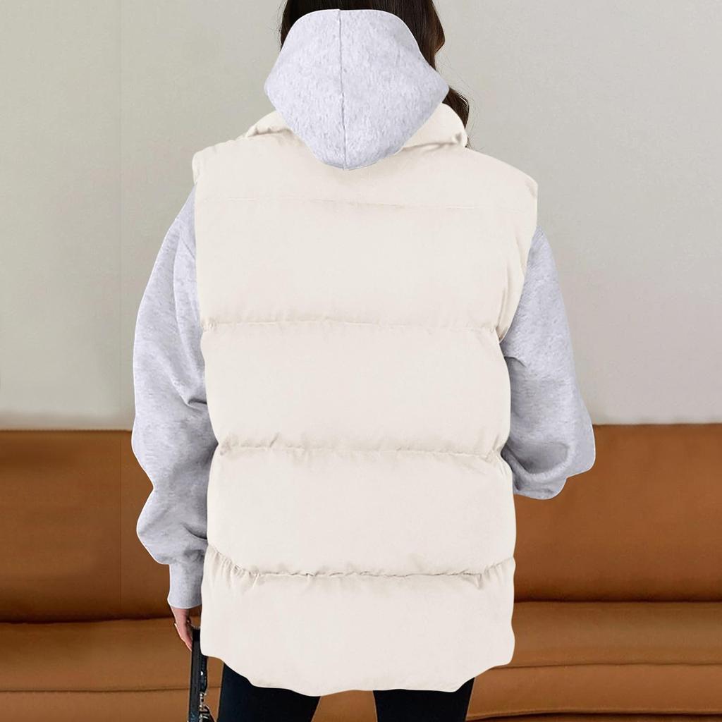 Женская мода осень жилеты повседневные без рукавов воротник стойка застежка куртка пальто теплая зимняя верхняя одежда