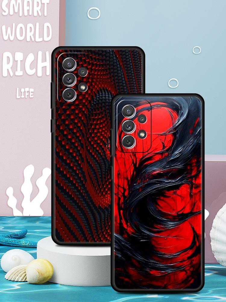 Black Red Ripple Art Phone Case for Samsung Galaxy A55 A35 A17 A07 A15 A13 A25 A51 A71 A72 A73 A32 A52 A52S A41 Soft TPU Shell