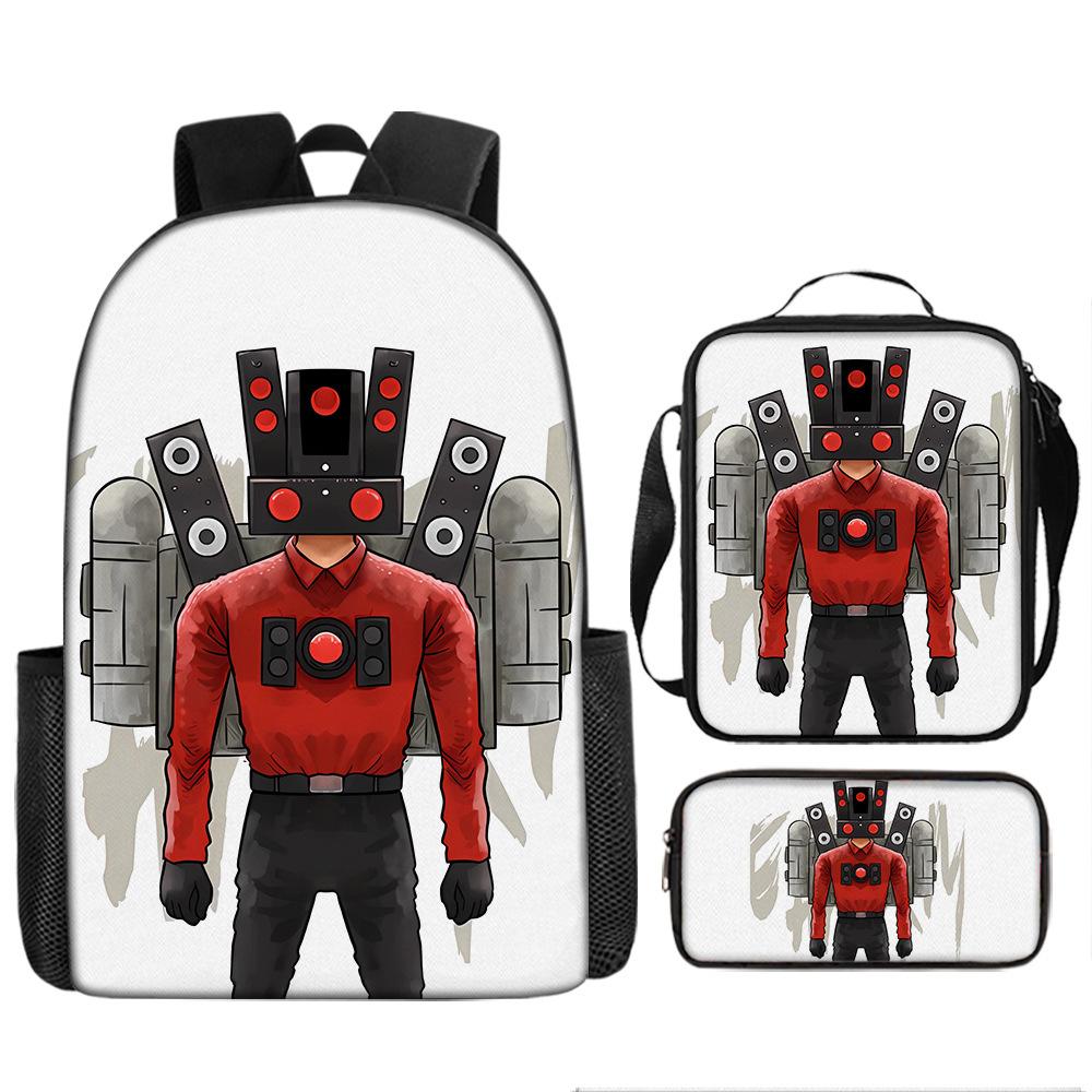 Skibidi toilet man schoolbag titan monitor man backpack satchel pencil case three-piece set