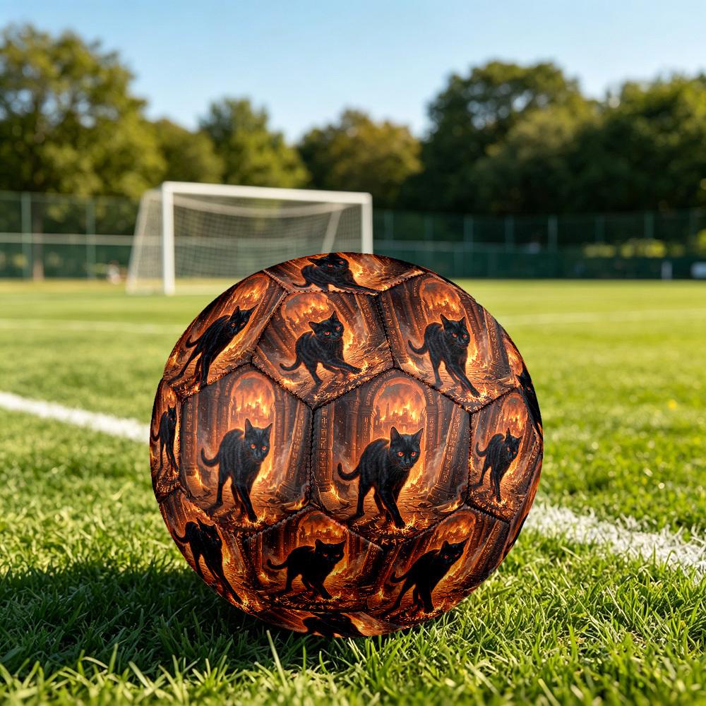 1pc Black Cat Ruins Theme Soccer Ball Football, Size 5, Lightweight PVC, Durable Outdoor Training Soccer Ball, Gift m61444