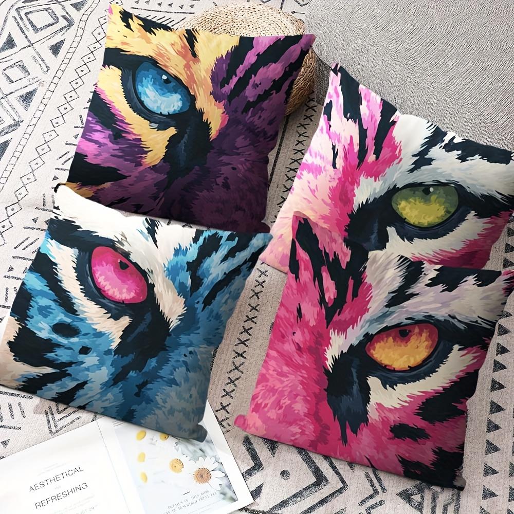 Vibrant Animal Eye Close-Up Throw Pillow Covers, Colorful Tiger Eye Print Cushion Cases Bold Wildlife Home Decor For Living Room