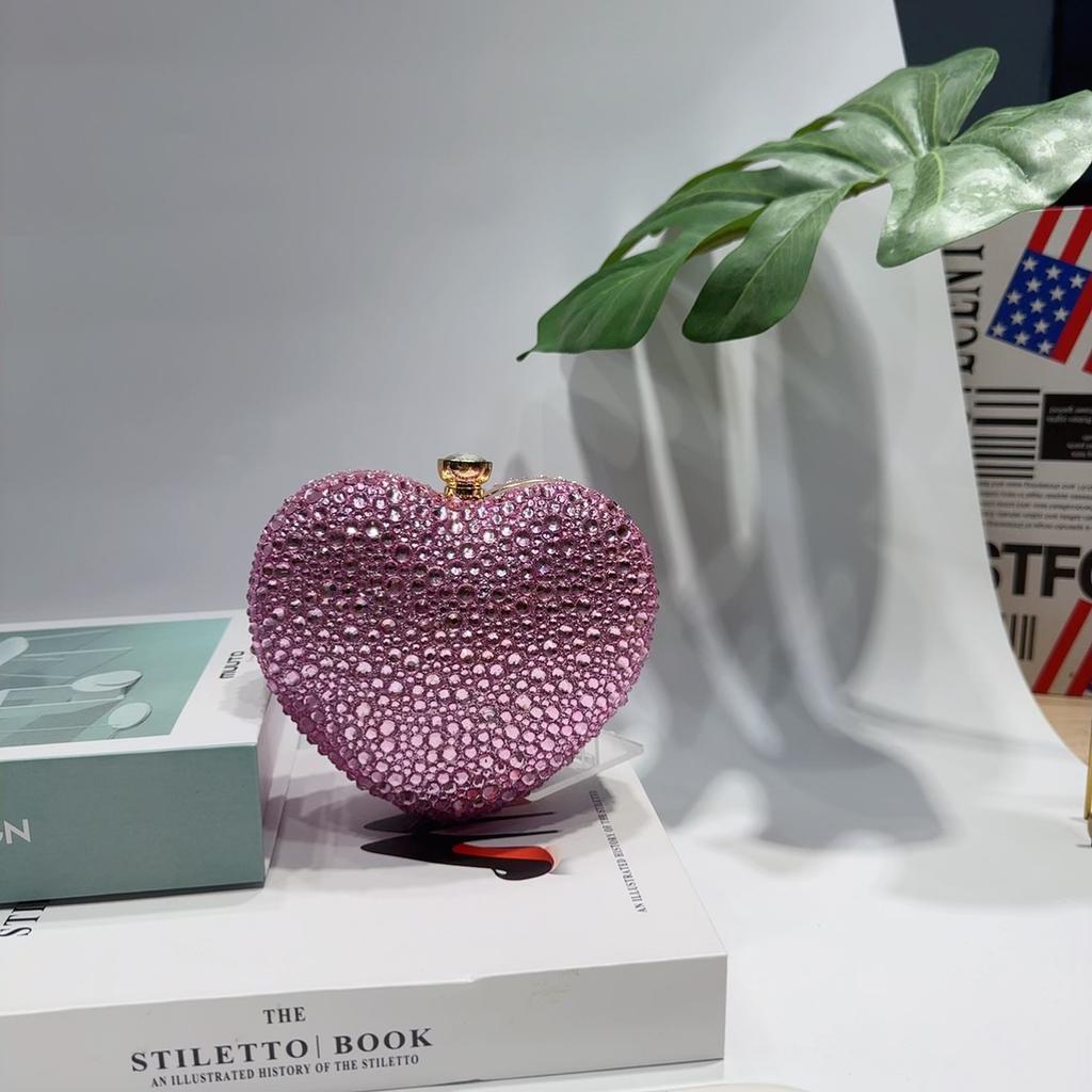 Luxury Diamond Heart Shape Clutch Evening Bag Shiny Crystal Handbag Wedding Dress Party Top-Handle Shoulder Bag Rhinestone