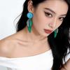 Handmade Pop Art Blue-Green Leaf Stud Earrings for Women