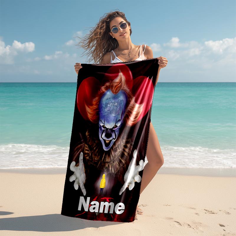 Personalized customized proof beach towel with Pennywise the Dancing Clown pattern - soft, absorbent,quick-drying,perfect swimming,camping&bathing