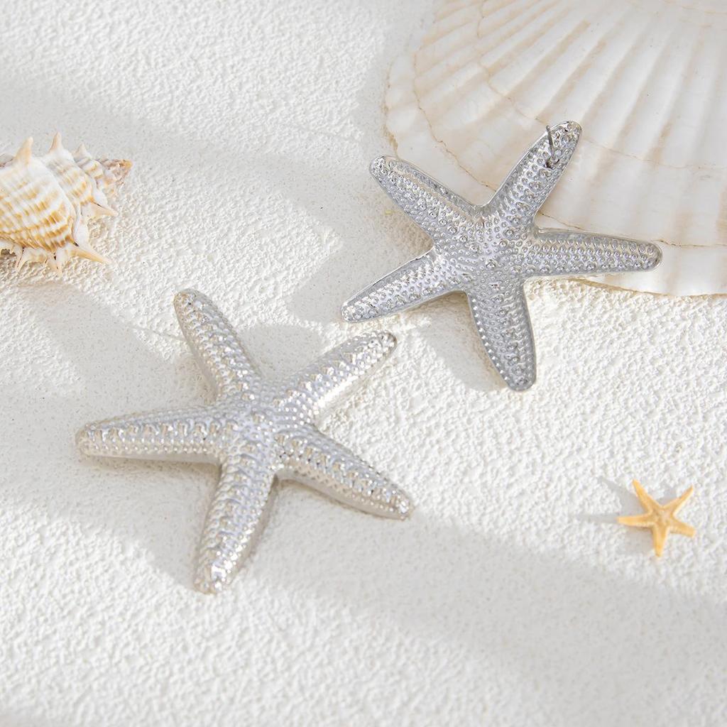 Серьги-гвоздики Summer Beach Ocean Exaggerated Star Star Персонализированные модные серьги-гвоздики Vacation с имитацией жемчуга и морской звездой из металла для женщин и девушек
