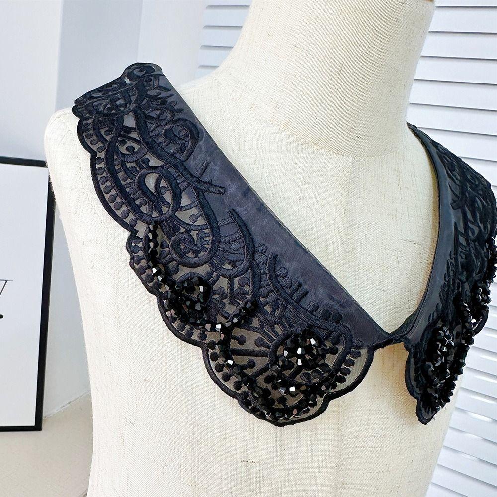 Imitation Pearl Fake Collar Versatile Lace Up Shawl Insignia Women's Lace Collar White Studded Mesh Shirt Collar Accessory Women