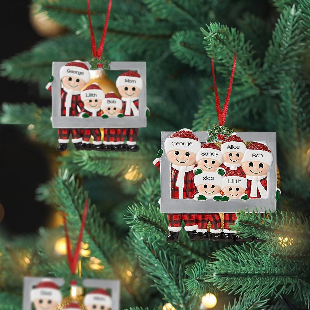 New Christmas Pendant Snowman Deer Penguin Family Resin Hanging Ornament DIY Name Blessing New Year Home Decoration 2025