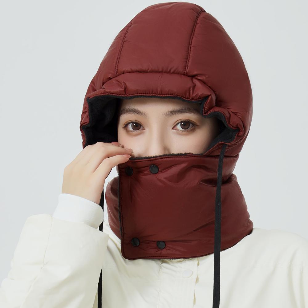 New Style Windproof Hats Plush Fleece Lined Warm Winter Cap Hooded Full Cover Waterproof Hats For Women Solid Color Winter Hats