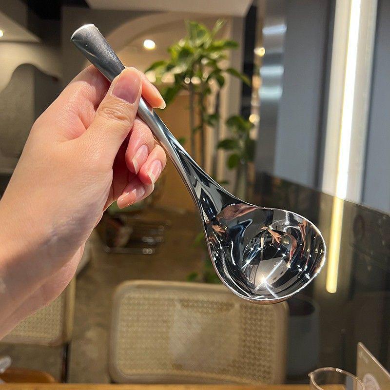 Stainless Steel Spoon Thicken Big Head Long Handle Soup Spoons For Pot Scoops Colander Home Kitchen Cooking Tableware