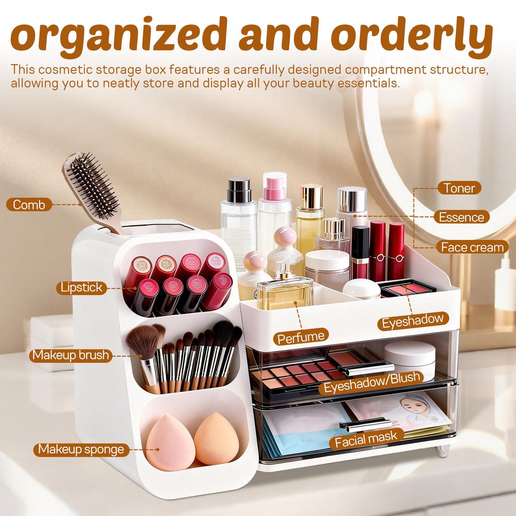 Drawer Makeup Storage Box Plastic Skincare Display Case Large Capacity Dressing Table Desktop Organizer Holder Stationery Box