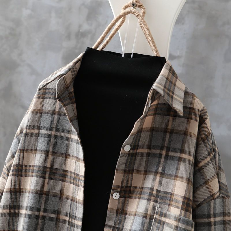 Модная клетчатая рубашка для женщин, свободная и стильная, стройнящая, с винтажным гонконгским колоритом, идеально подходит для весны/осени
