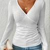 Весенне-летняя блузка нового стиля женская с V-образным вырезом, перфорированная, облегающая, элегантная, с боковой застежкой на пуговицы, футболка-блузка с длинным рукавом NP006
