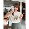 Plus Size Tulip Print Short Sleeve Loose Round Neck T-shirt for Women