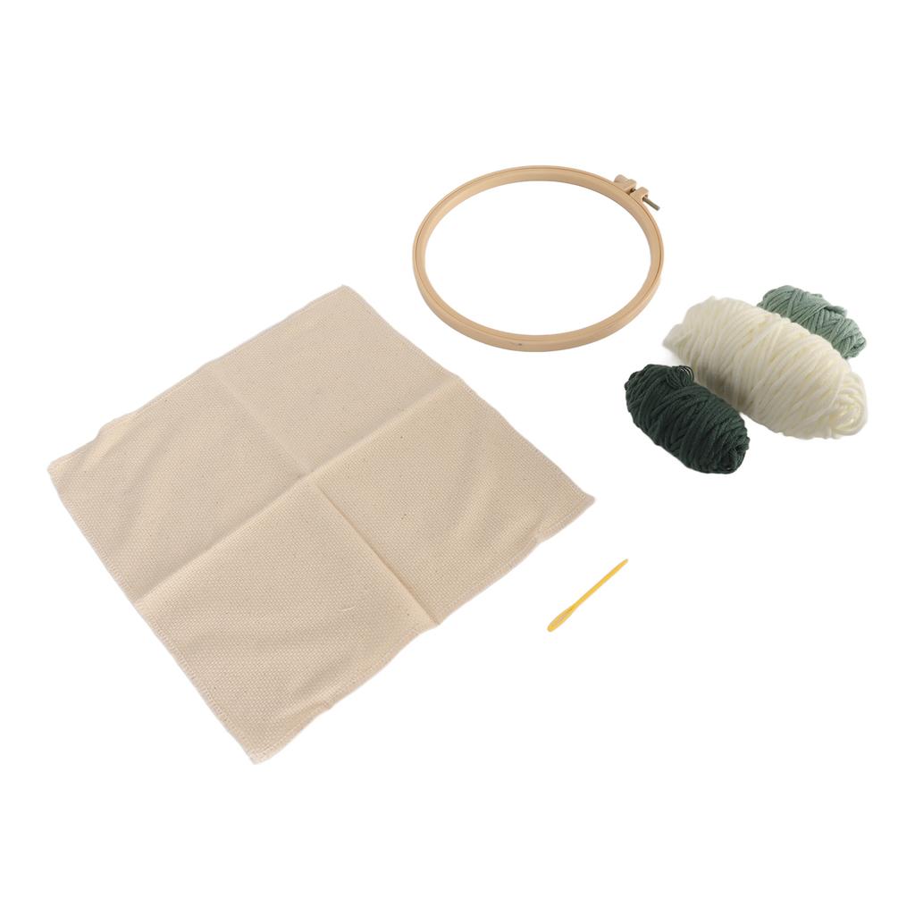 Punch Needle Kit Green Leaves Easy Operation Glossy Frame 7.9in Hoop Semi Finished Embroidery Starter Kit for Beginners