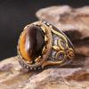 Fashion Vintage Oval Tiger Eye Ring for Men Punk Handmade Carved Stone Ring Jewelry Gift