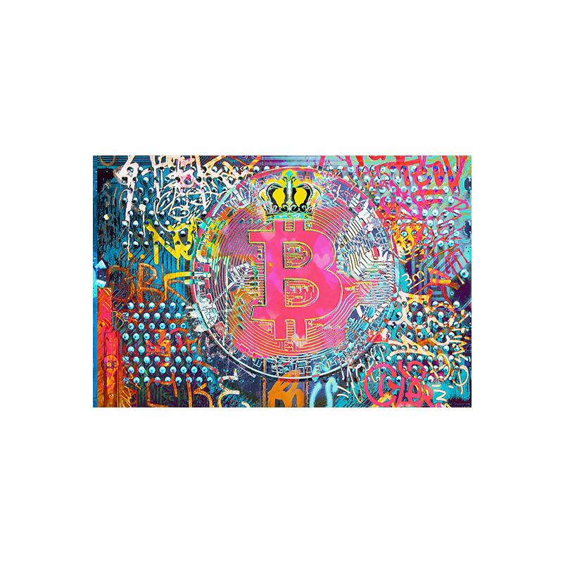 Абстрактная биткойн-стрит граффити холст картина красочный неоновый эффект биткойн-плакат с принтом вдохновляющий настенный художественный декор комнаты
