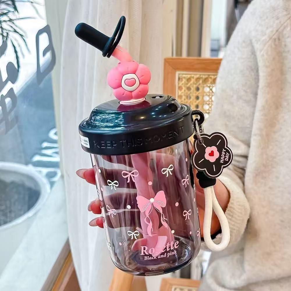 Dust Cap Water Bottle High-capacity Straw Bottle Anti Drop Tea Kettle Children