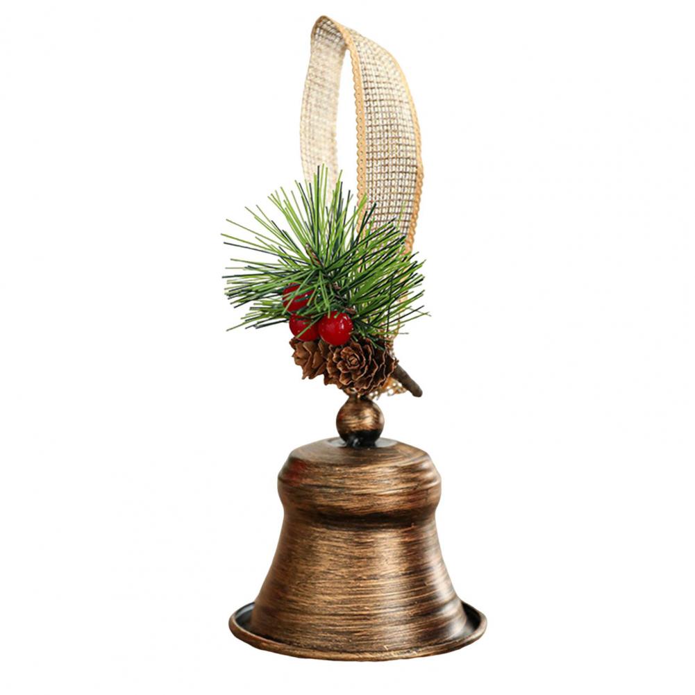 Christmas Bell Decoration Classic Design Christmas Clock Rustic Metal Christmas Bell Ornaments with Pine for Tree Door