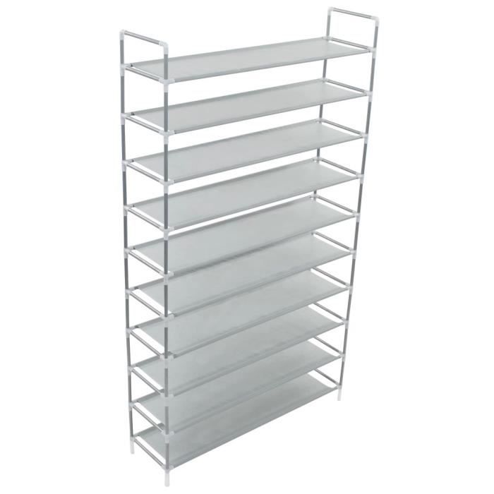 VidaXL Shoe Rack 10 Shelves Metal and Non-woven Fabric Silvery