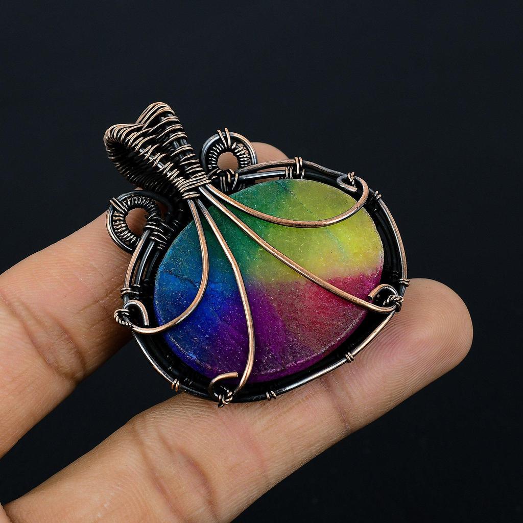 Rainbow Solar Quartz 999 Copper Wire Wrapped Pendant, Handmade Gemstone Pendant Jewelry, Gifts For Wife Brand New Pendant