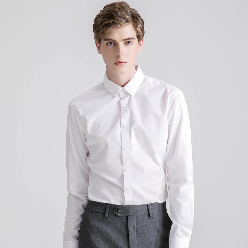 Мужская однотонная рубашка из бамбукового волокна с длинным рукавом, не требующая глажки, эластичная, белая — деловая, повседневная и не допускающая морщин