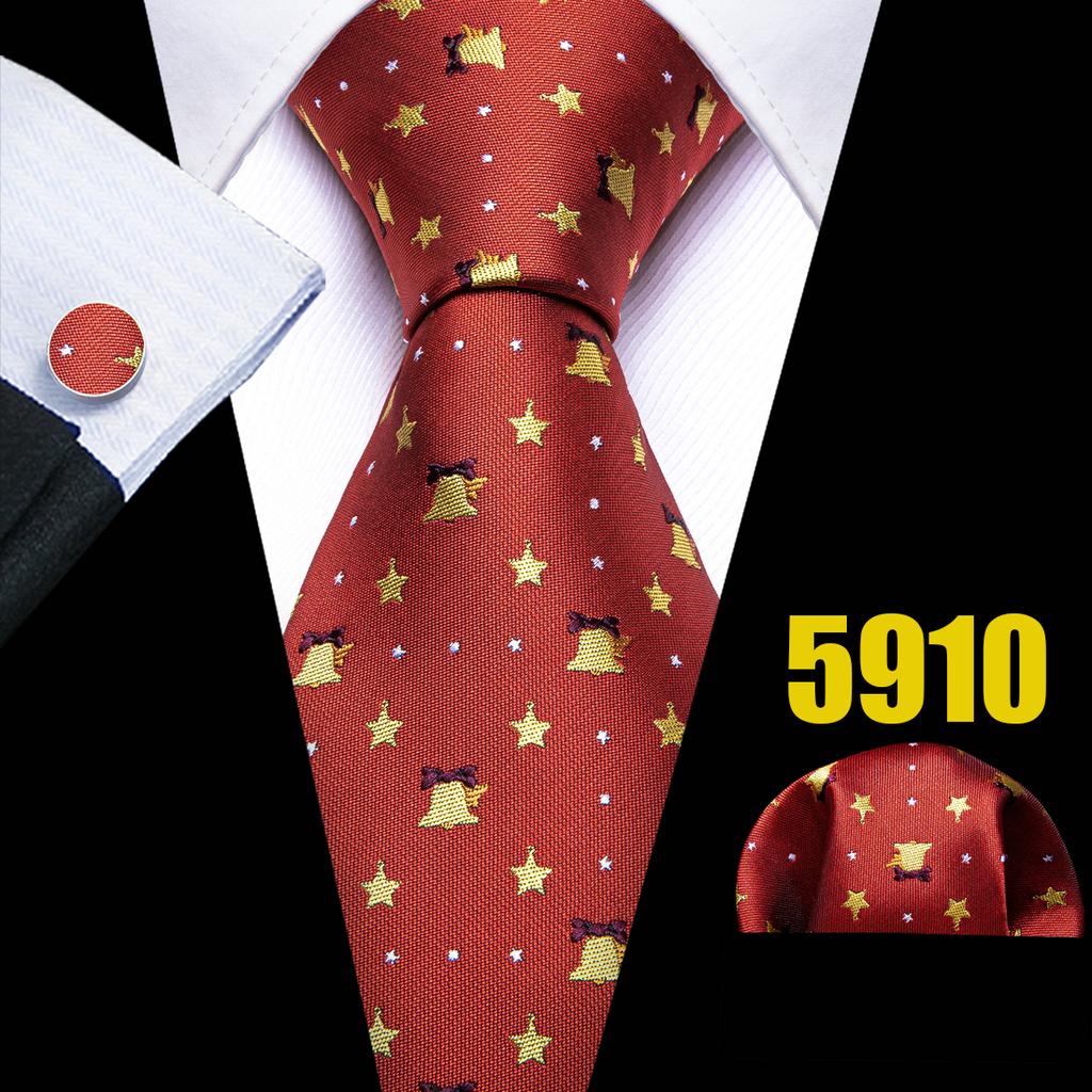 Мужской галстук Barry Wang, носовой платок, запонки, красная снежинка, мультяшный узор, рождественский галстук с атмосферой