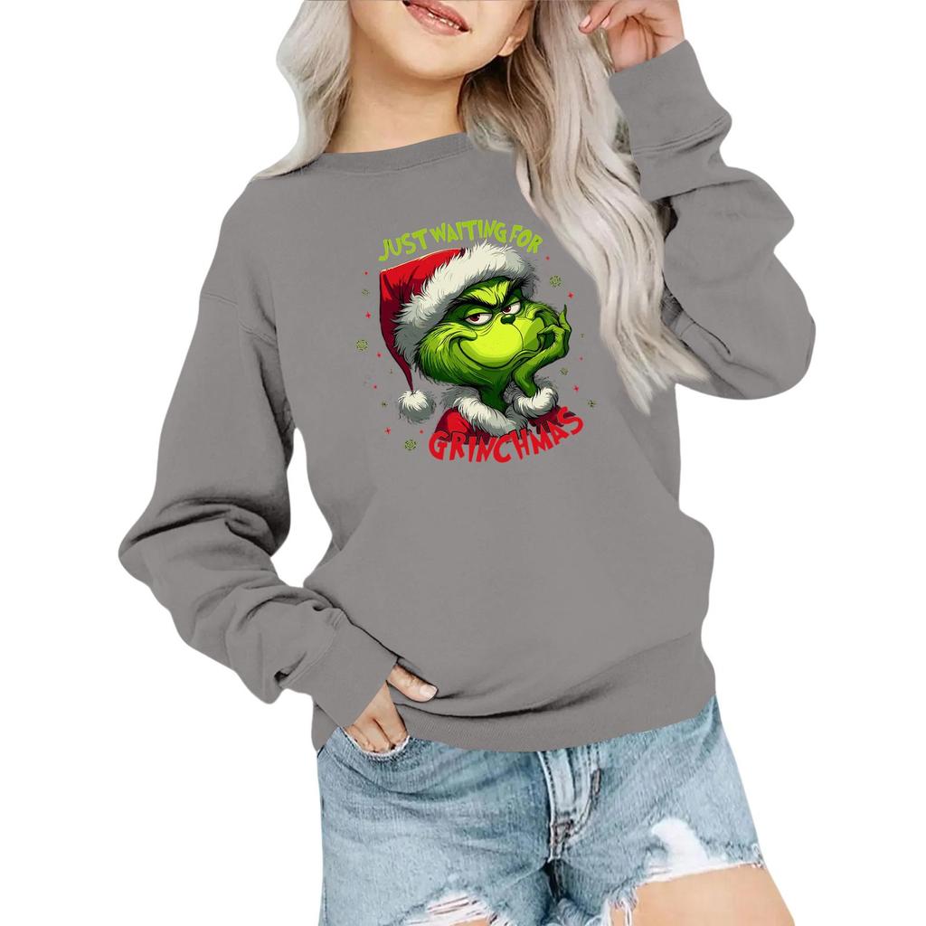 Kids' Fashion Loose-Fit Casual Long-Sleeve Christmas Print Oversized Crewneck Sweatshirt