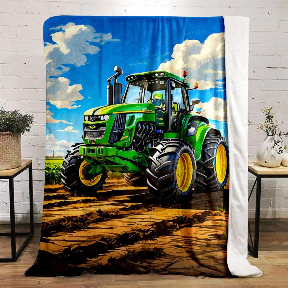 Green Tractor Farm Scene Blanket bedroom Blanket for Livingroom Couch lunch break Soft throw for Friend's festival Gift