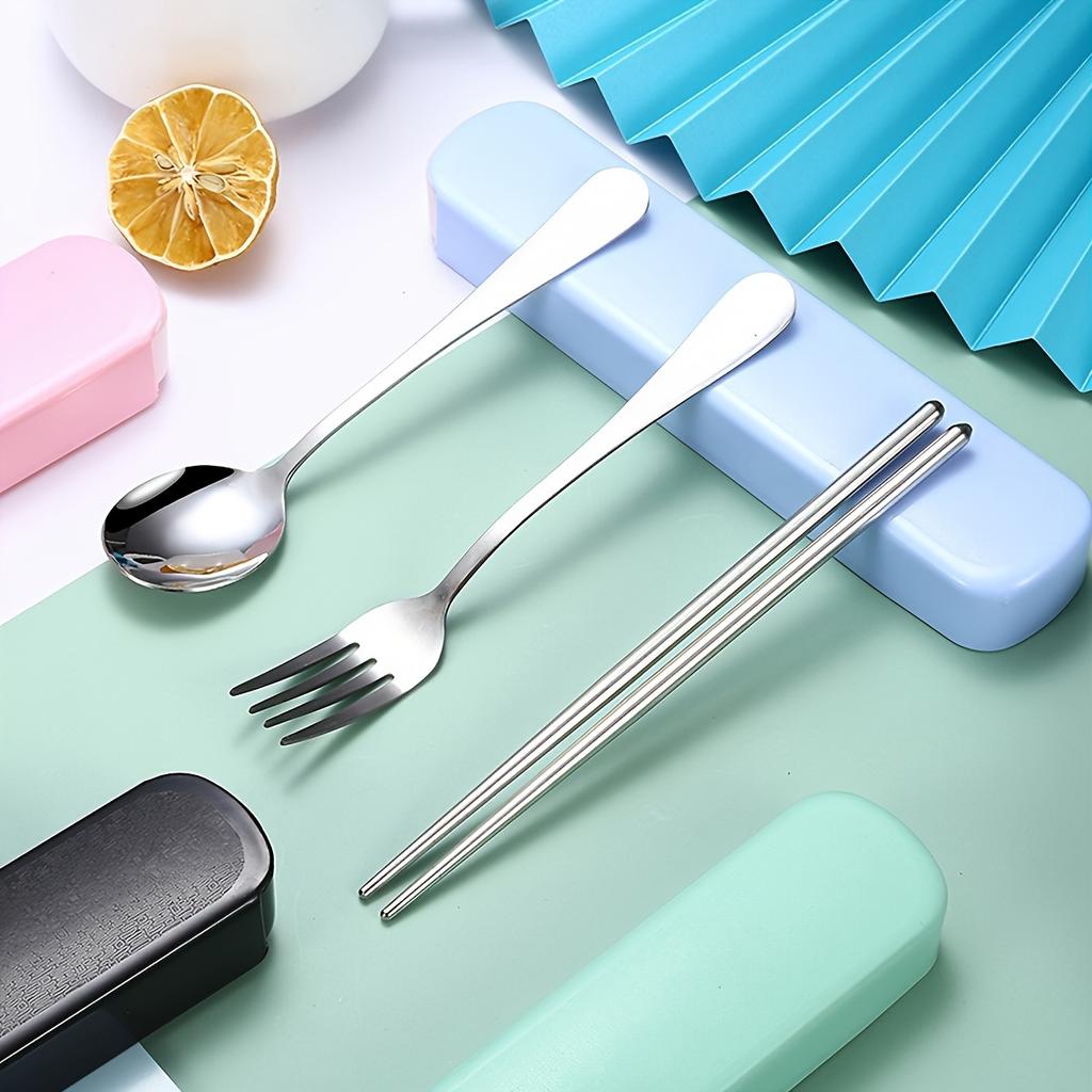 1 набор/2 набора/3 набора-Набор палочек и ложек, Портативный одинарный контейнер для хранения столовых приборов для ланча для детей начальной школы, Нержавеющая сталь