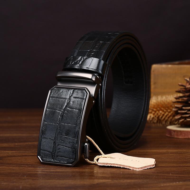 Элитный Бизнес Легкая Роскошь Ремень с тиснением под крокодила Мужской Натуральная Кожа Первый Слой Коровья Кожа Автоматическая Пряжка Повседневный Пояс для Брюк