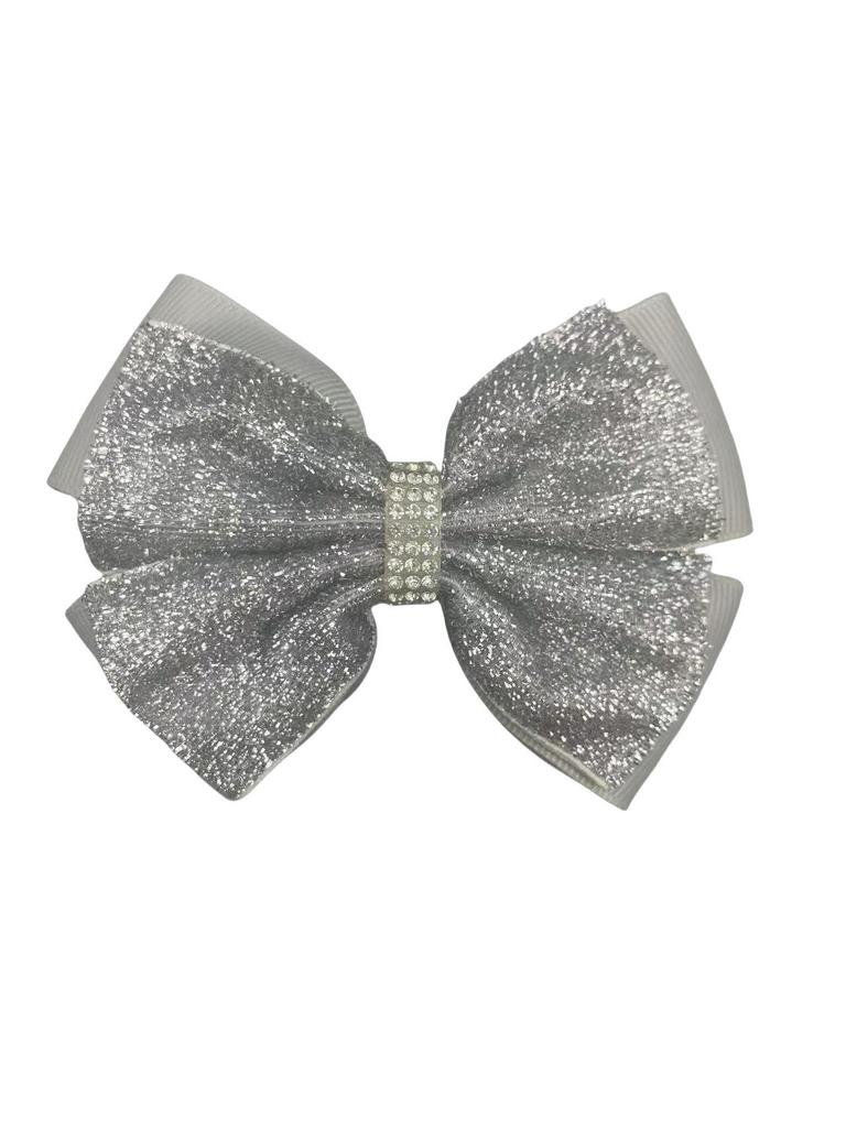 European Style Kids Sequin Bow Hair Clip with Rhinestones - Shiny Double Layer Accessory