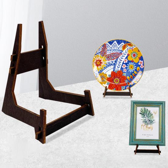 Display Stand Vintage L-shaped Wooden Plate Stand Multi-Purpose Picture Display Holder for Home Decoration