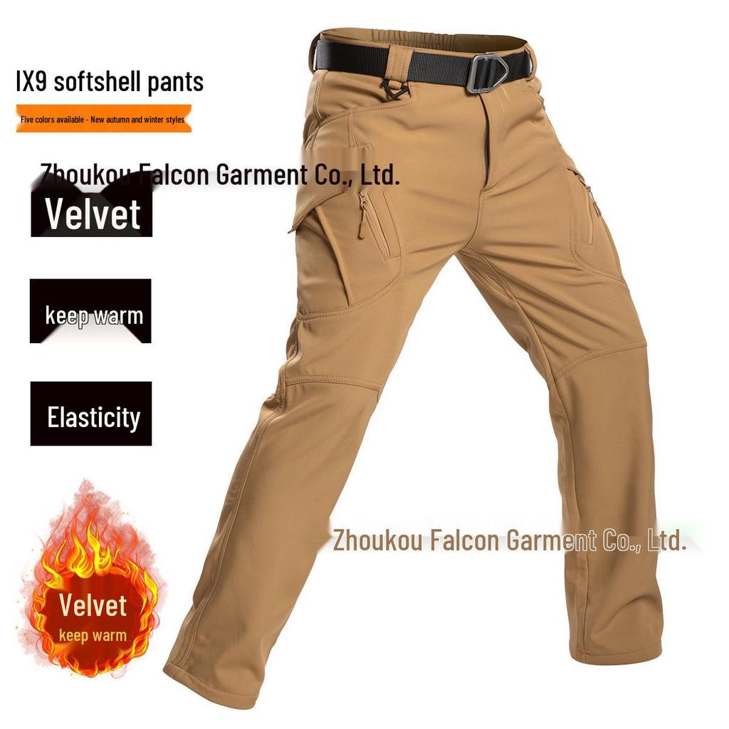 Мужские зимние камуфляжные софтшелл лыжные штаны на флисовой подкладке - Ветрозащитные, морозостойкие, с множеством карманов, идеально подходят для активного отдыха и альпинизма.